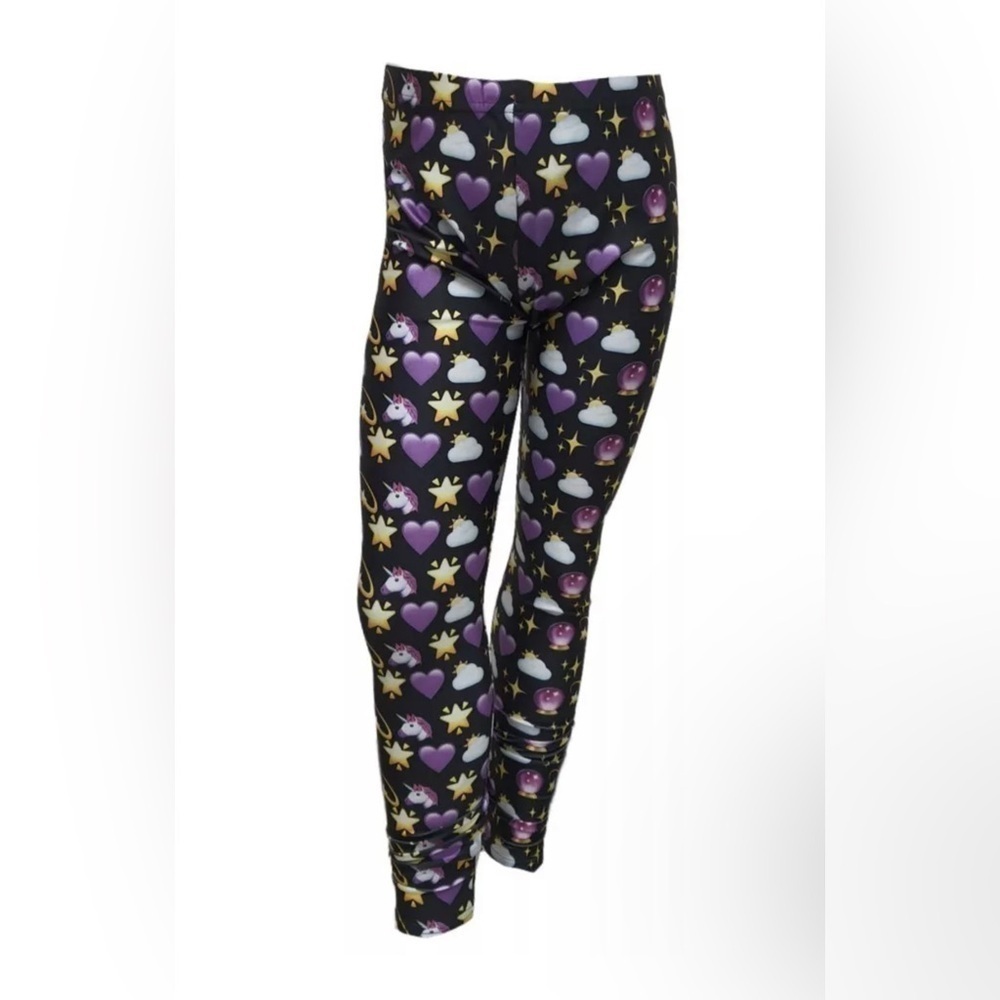 TEREZ Girl's Black Magic Emoji Unicorn Leggings #4018170 Medium  Size 10 NWT